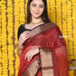 Very Much Indian Rajsi - Handloom Ari Checks Cotton Silk Saree with Golden Border in Maroon | Swadesiicart