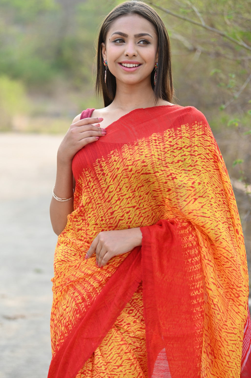 Very Much Indian Pure Matka Silk Handloom Jamdhani with Shibori Tie & Dye (with Silk Mark) - yellow | Swadesiicart