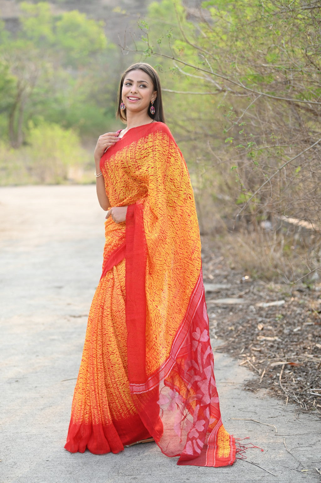 Very Much Indian Pure Matka Silk Handloom Jamdhani with Shibori Tie & Dye (with Silk Mark) - yellow | Swadesiicart