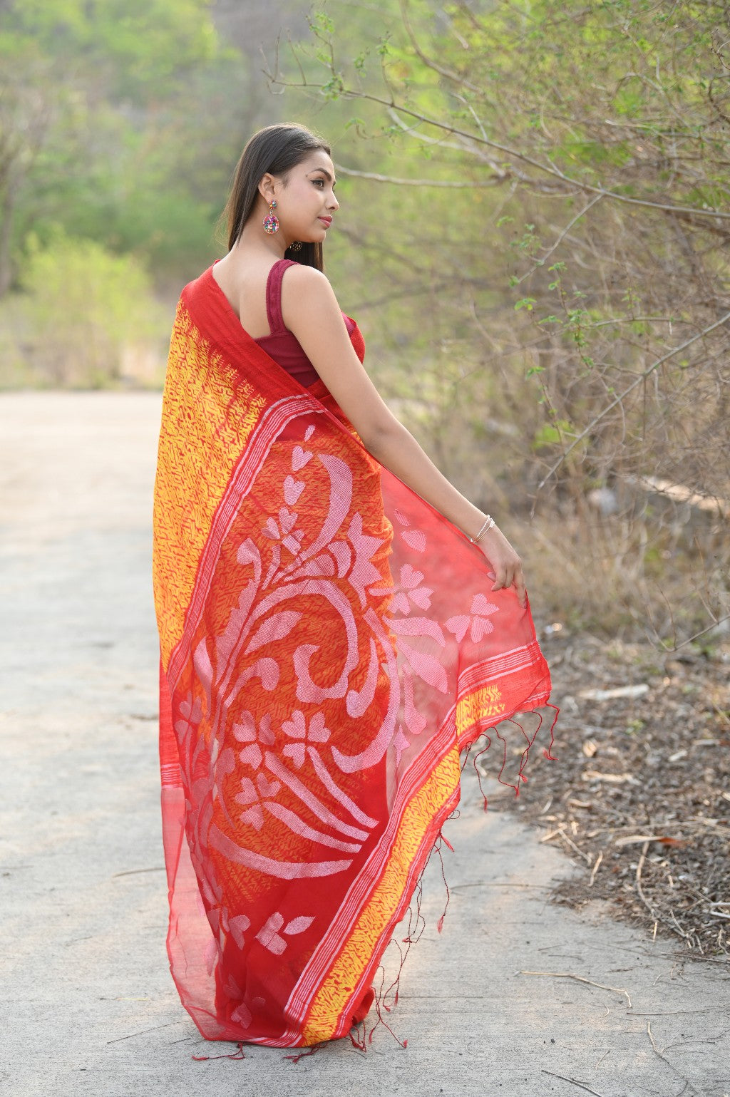 Very Much Indian Pure Matka Silk Handloom Jamdhani with Shibori Tie & Dye (with Silk Mark) - yellow | Swadesiicart