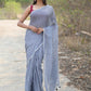 Very Much Indian Designer Pure Cotton Sarees with All over Linear Stripes - Sage Grey | Swadesiicart