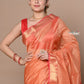 Very Much Indian Rajsi - Handloom Ari Checks Cotton Silk Saree with Golden Border in Orange | Swadesiicart