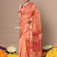 Very Much Indian Rajsi - Handloom Ari Checks Cotton Silk Saree with Golden Border in Orange | Swadesiicart