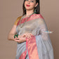 Very Much Indian Rajsi - Handloom Ari Checks Cotton Silk Saree with Golden Border in Grey | Swadesiicart