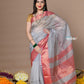 Very Much Indian Rajsi - Handloom Ari Checks Cotton Silk Saree with Golden Border in Grey | Swadesiicart