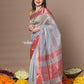 Very Much Indian Rajsi - Handloom Ari Checks Cotton Silk Saree with Golden Border in Grey | Swadesiicart