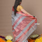 Very Much Indian Rajsi - Handloom Ari Checks Cotton Silk Saree with Golden Border in Grey | Swadesiicart