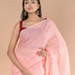 Very Much Indian Designer Pure Cotton Sarees with All over Linear Stripes - Peach | Swadesiicart