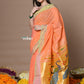 Very Much Indian Rajsi - Handloom Pure Cotton Paithani With Peacock Pallu - Peach | Swadesiicart