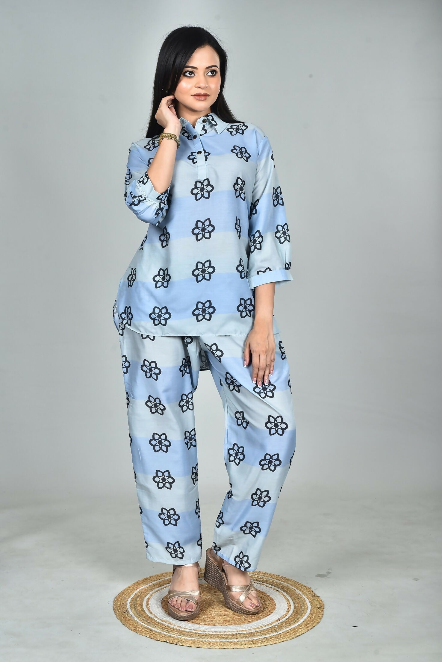 Morchari Digital Print Semi Muslin Co-Ord Set Top & Trouser-Multicolor - Swadesiicart