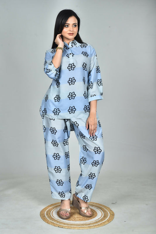 Morchari Digital Print Semi Muslin Co-Ord Set Top & Trouser-Multicolor - Swadesiicart