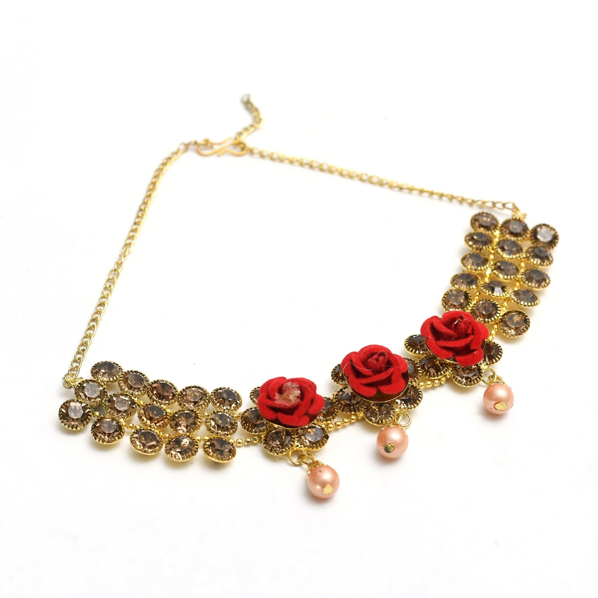 Mominos Fashion Johar Kamal Gold-Polished Brass Finish Stone/Pearls Choker For Women (Golden) | Swadesiicart