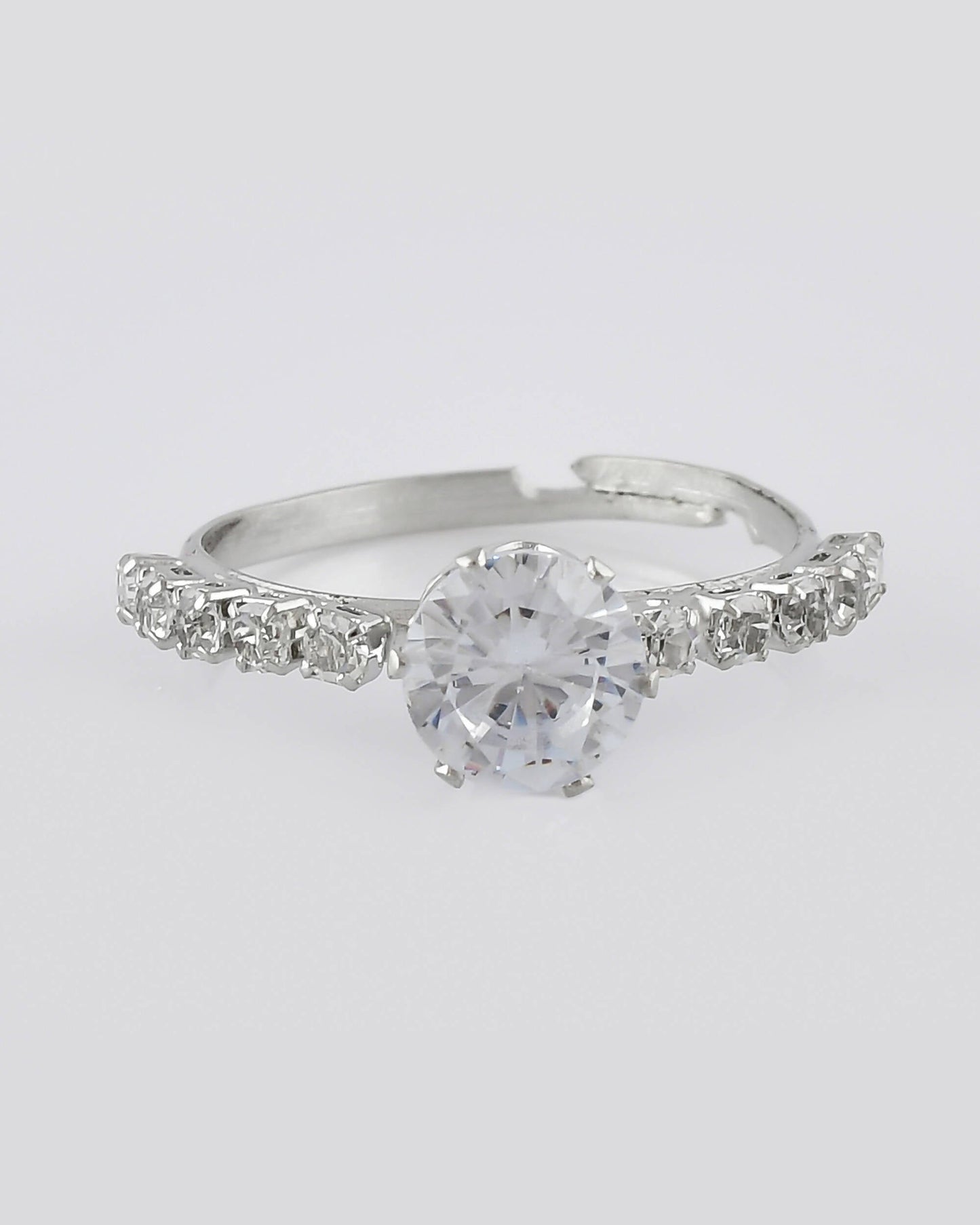 VOJ white CZ-detail Stainless Steel Cubic Zirconia Silver Plated Adjustable Finger Ring | Swadesiicart