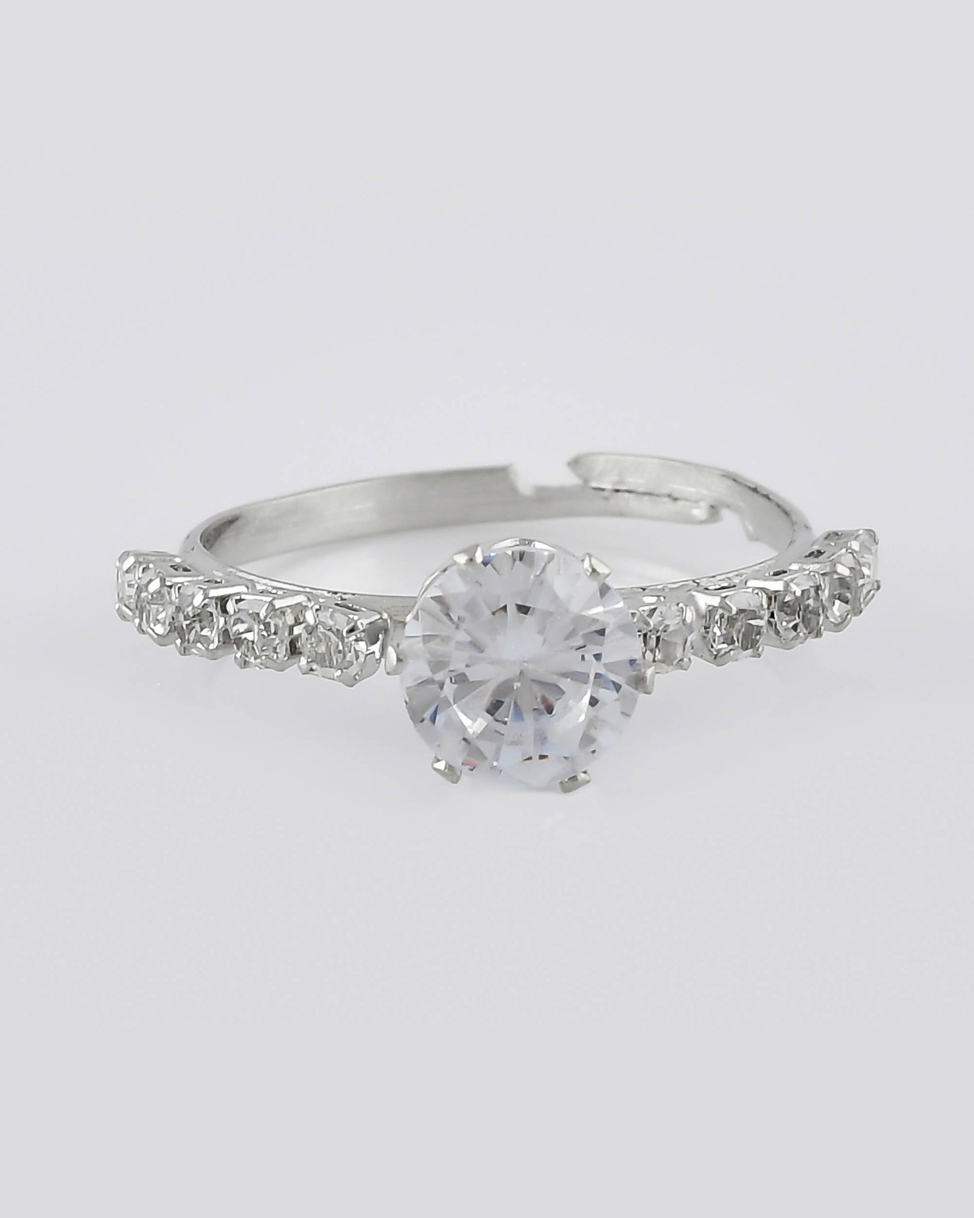 VOJ white CZ-detail Stainless Steel Cubic Zirconia Silver Plated Adjustable Finger Ring | Swadesiicart