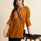 Mustard Chinon Yoke Embroidered A-line Top - Tarini - Swadesiicart