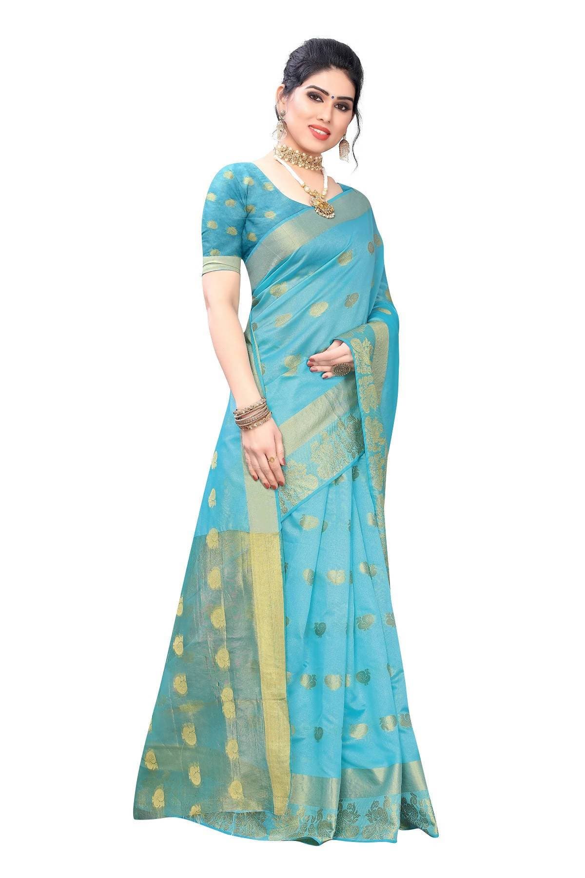 Vamika Banarasi Jacquard Weaving Sky Blue Saree | Swadesiicart