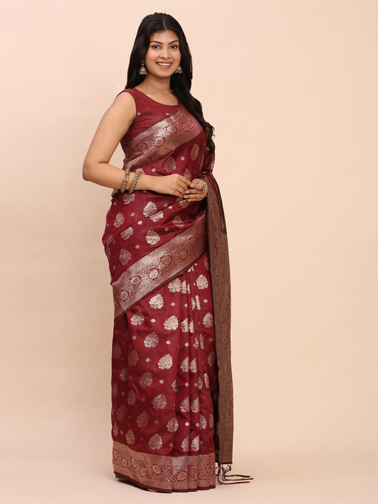 Astita Banarasi Silk Maroon Saree | Swadesiicart