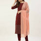 FIORRA Women's Maroon Poly Crepe Straight Kurta Pant With Dupatta - Swadesiicart