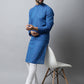 Even Apparels Blue Color Pure Cotton Men's Kurta With Band Collar (CHK1198) | Swadesiicart