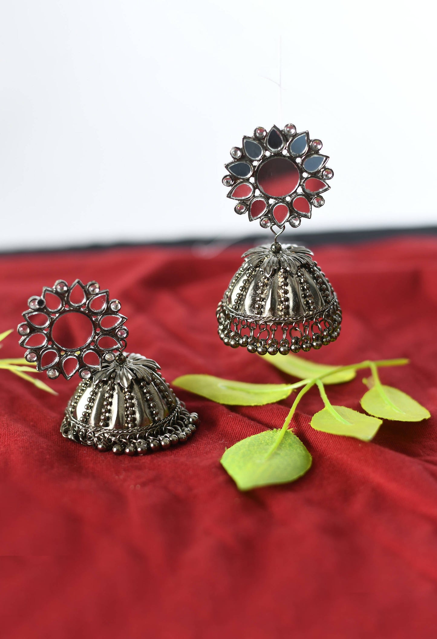 Mominos Fashion Johar Kamal Silver-Plated With Mirror Earrings Jhumkas - Swadesiicart