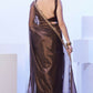 Brown C/H Net Solid Designer & Lace Work Saree - Samaa