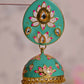 Sea Green Ethnic Enamel Meenakari Jhumki Earrings By House of Ree - Swadesiicart