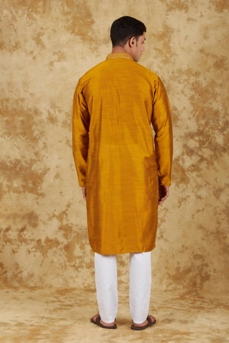 Bluesaanchi Men's Handloom Embroidered Bronze Kurta Set | Swadesiicart