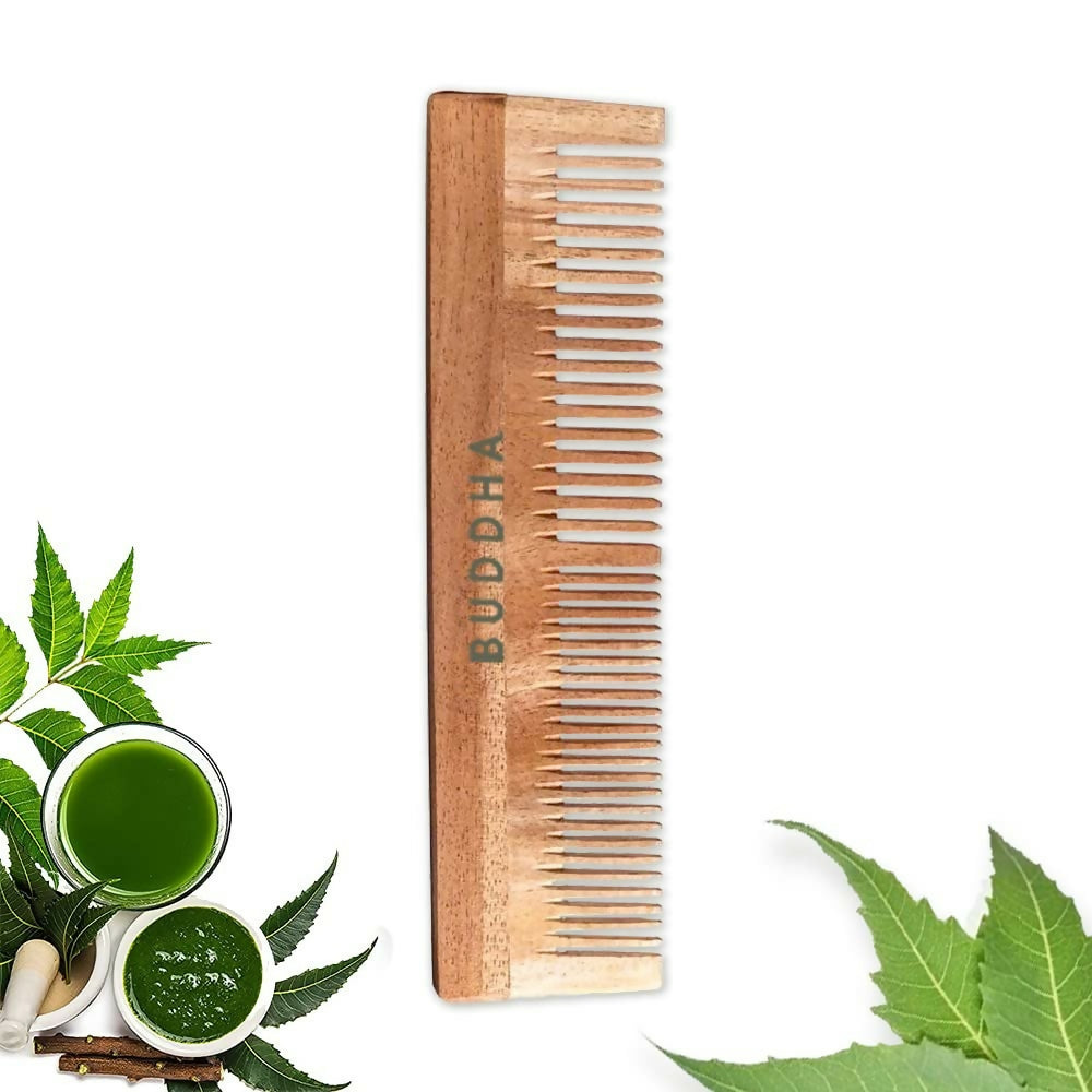 Buddha Natural Dual Tooth Kacchi Neem Wooden Comb - Buddha Naturals