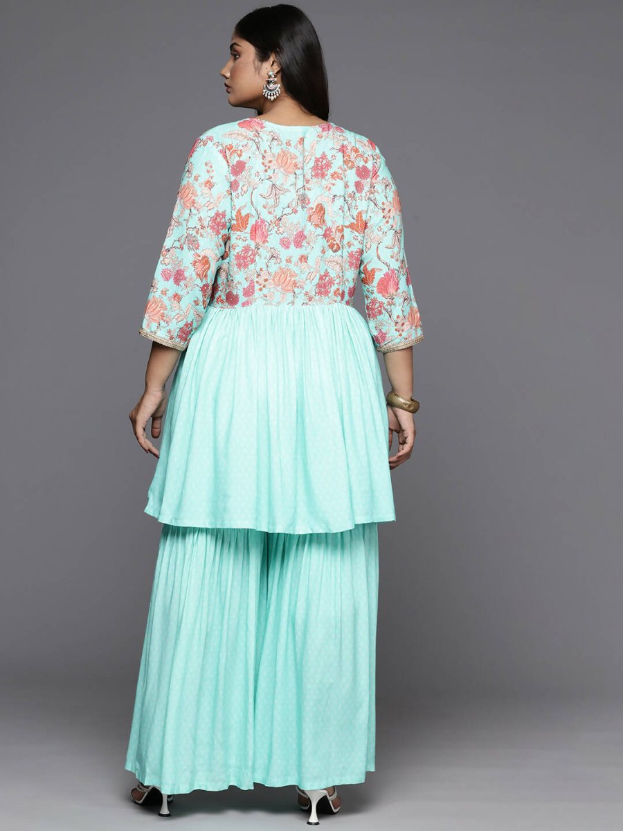 Ahalyaa Women's Traditional Wear Co-ords - Firozi - Swadesiicart