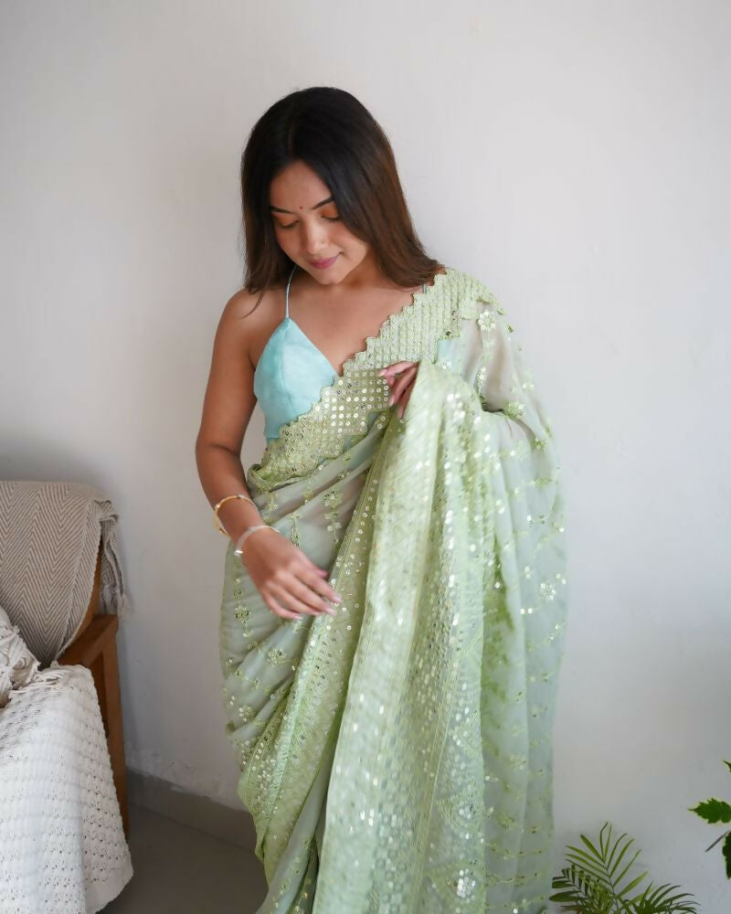 Vamsee Vani Green Georgette Saree - Swadesiicart