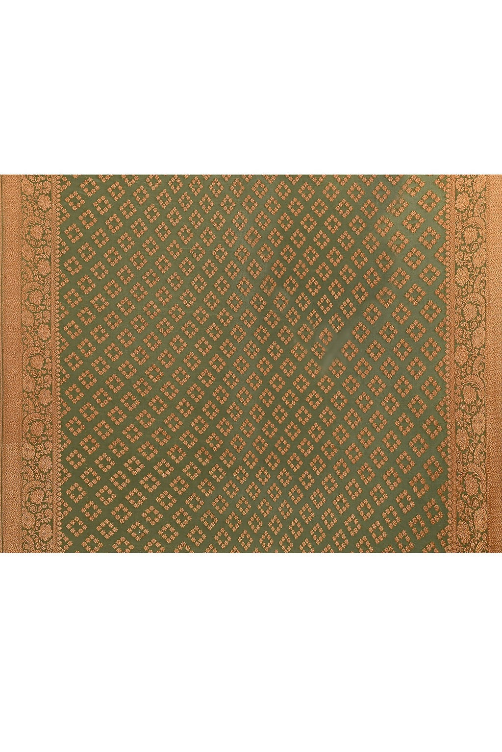 Joban Fashion Olive Green And Ivory Pure Crepe Pure Handloom Banarasi Silk Saree | Swadesiicart