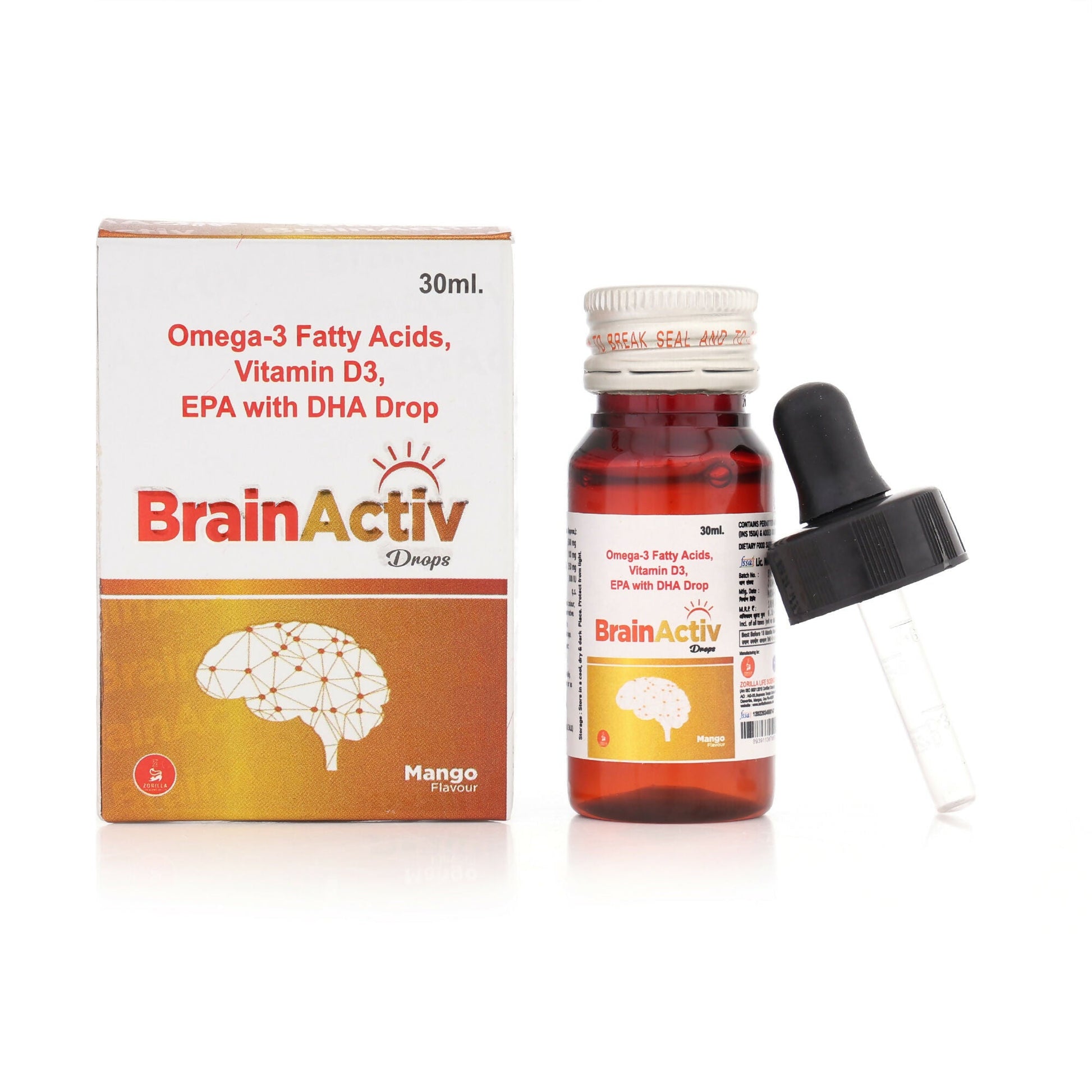 Zorilla Life Science BrainActiv Drop Omega-3 Fatty Acids, Vitamin D3, EPA with DHA | Swadesiicart