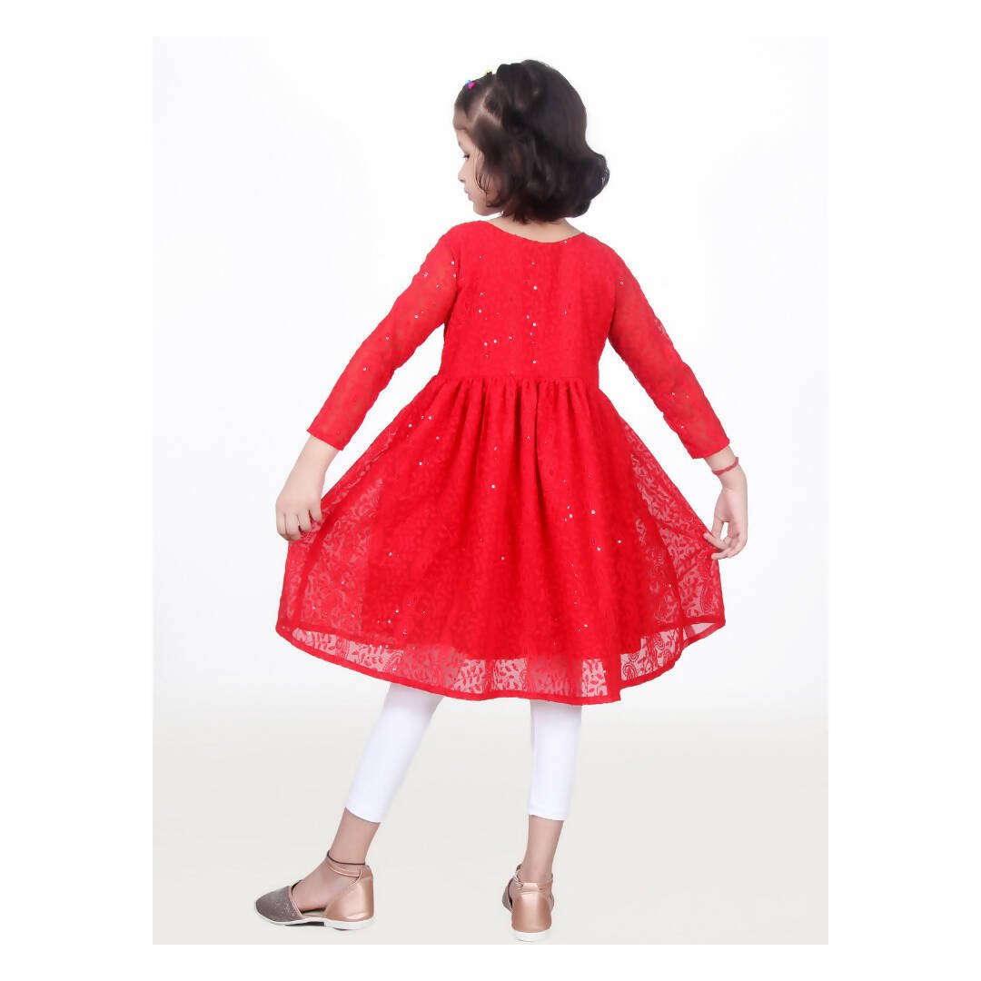 Akarshan viscose Lukhnowi Chikankari Anarkali kurta with Leggings - Red | Swadesiicart