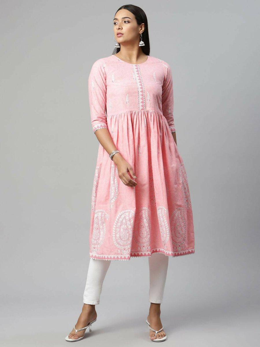 Ahalyaa Womens Pink Pure Cotton Printed Kurtas | Swadesiicart