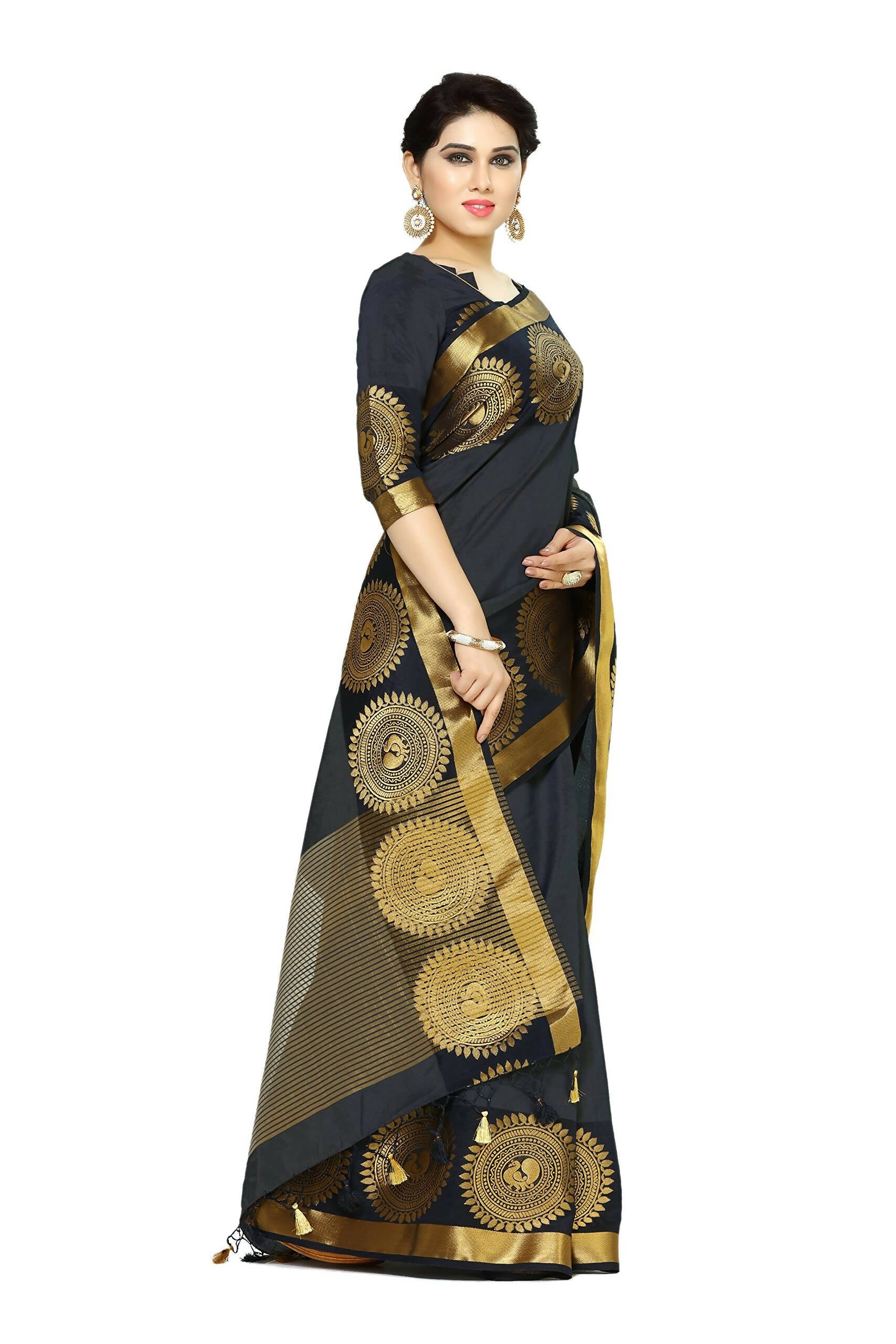 Mimosa Women's Banarasi Tussar Silk Black Saree | Swadesiicart