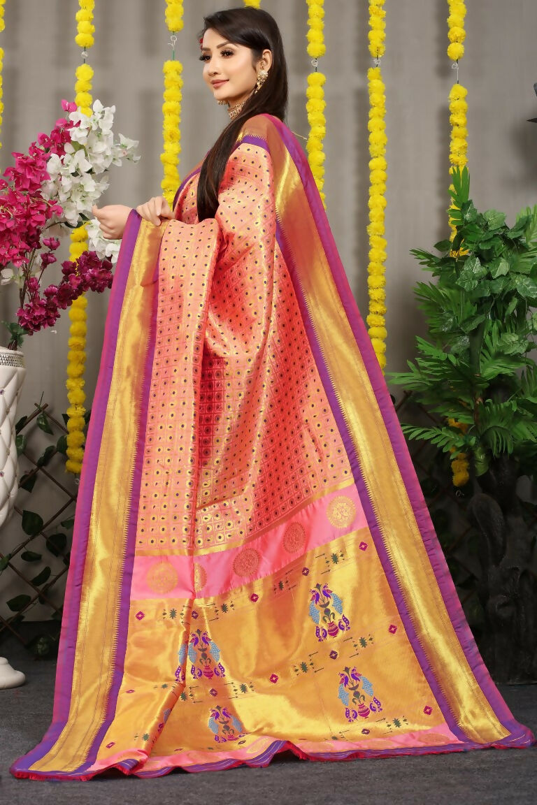 Jyoti Fashion Women's Baby Pink Banarasi Silk Zari Woven Saree with Blouse | Swadesiicart