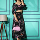 Black Crepe Floral Printed Top with Matching Skirt - Shivani