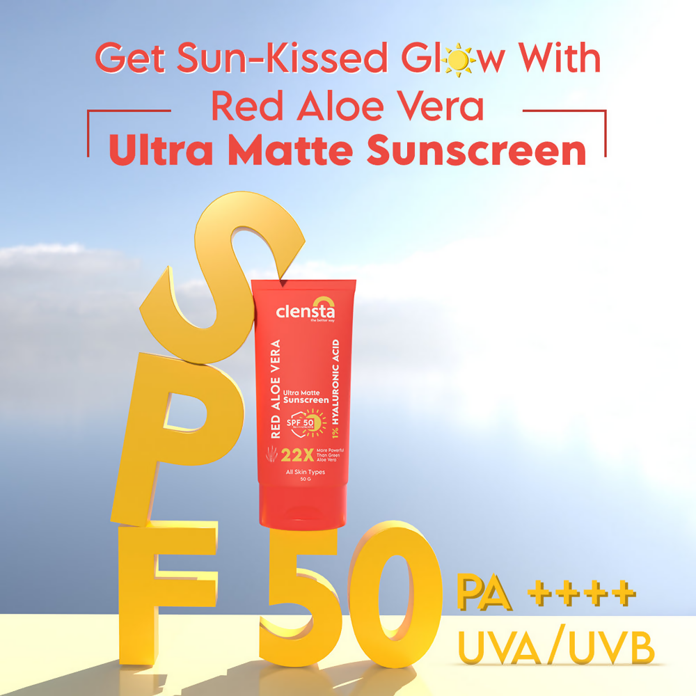 Clensta Red Aloe Vera Ultra Matte Sunscreen SPF 50 | Swadesiicart