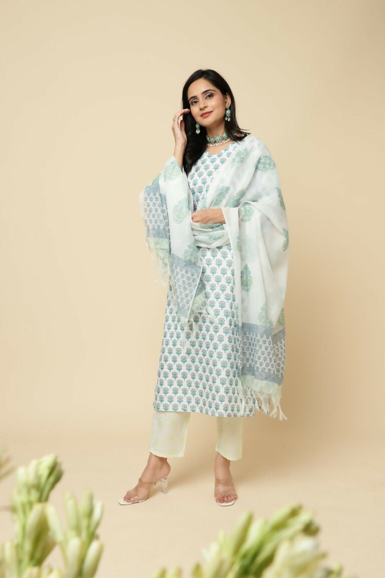 Designer Stylish Skyblue Cotton Blend Stitched Suit With Dupatta - Tanisha | Swadesiicart