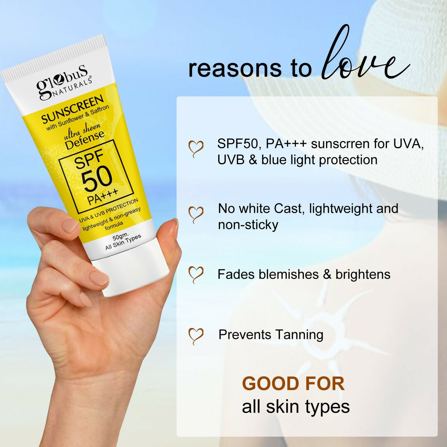 Globus Naturals Sunscreen with Ultra Sheen Defense | Swadesiicart