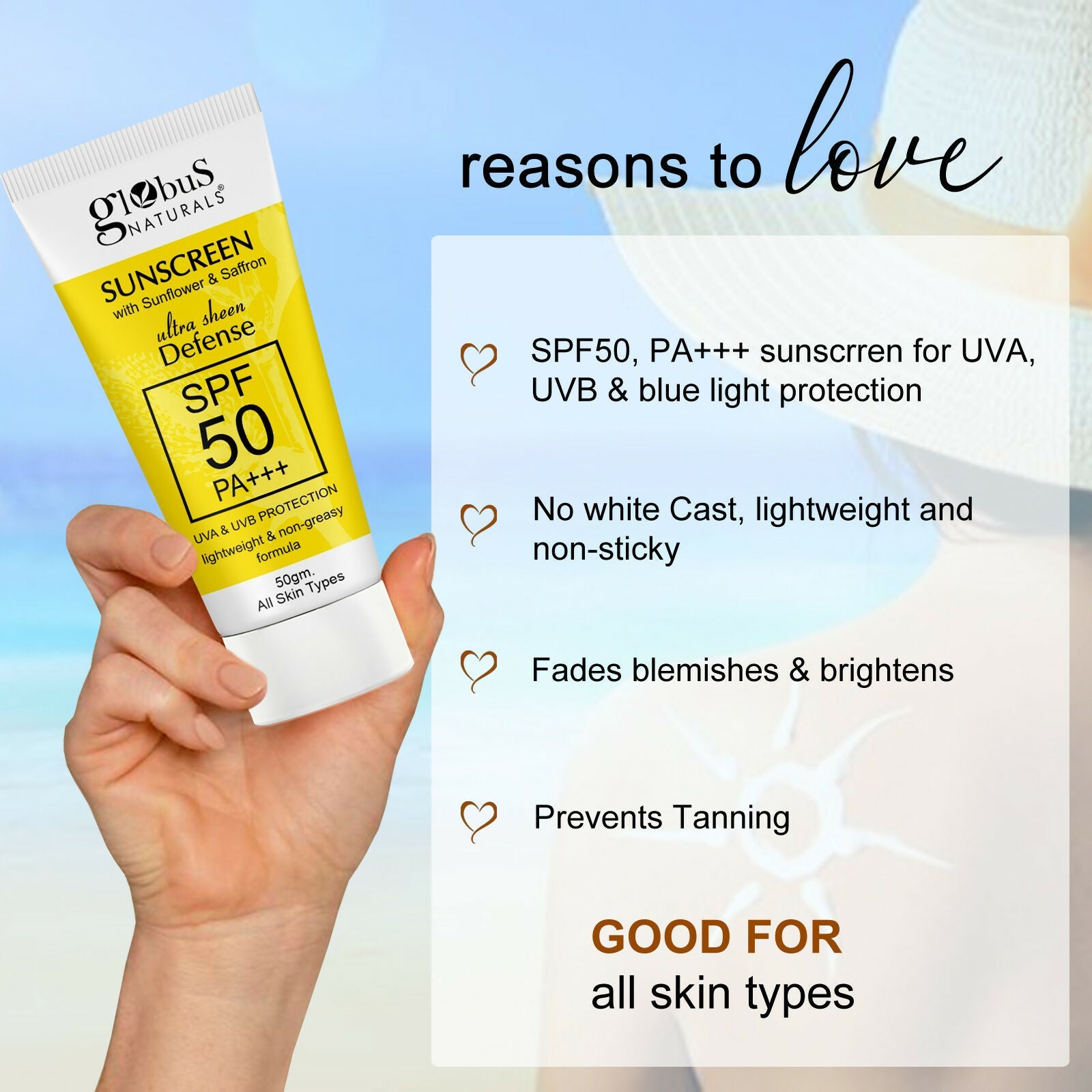 Globus Naturals Sunscreen with Ultra Sheen Defense | Swadesiicart