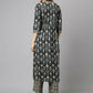 FIORRA Women's Black Cotton A-Line Kurta Palazzo Set - Swadesiicart