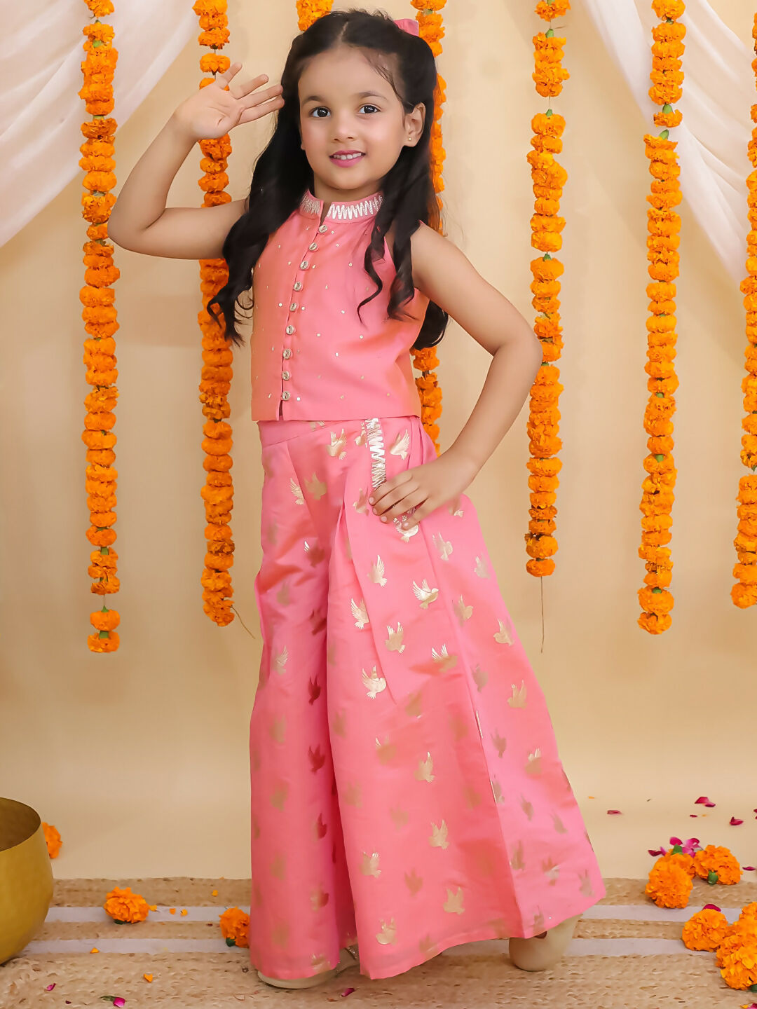 Lil Drama Mishti Peach Top and Pant Set For Girls | Swadesiicart