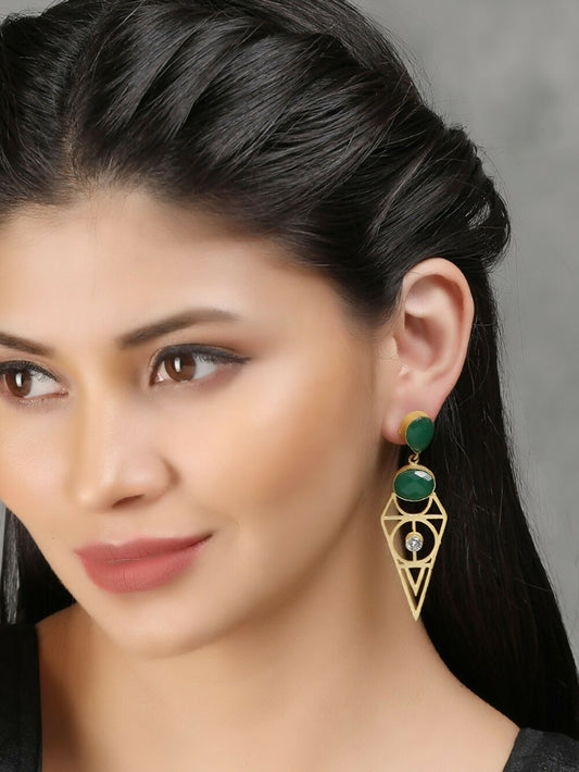 Joban Fashion Women Green Stone Matte Gold Earrings | Swadesiicart
