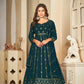 Jyoti Fashion Women's Rama Georgette Embroidered Anarkali Kurta Pant Set With Dupatta | Swadesiicart