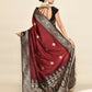 Joban Fashion Maroon & Black Plain With Weaving Border Banarasi Silk Sarees | Swadesiicart