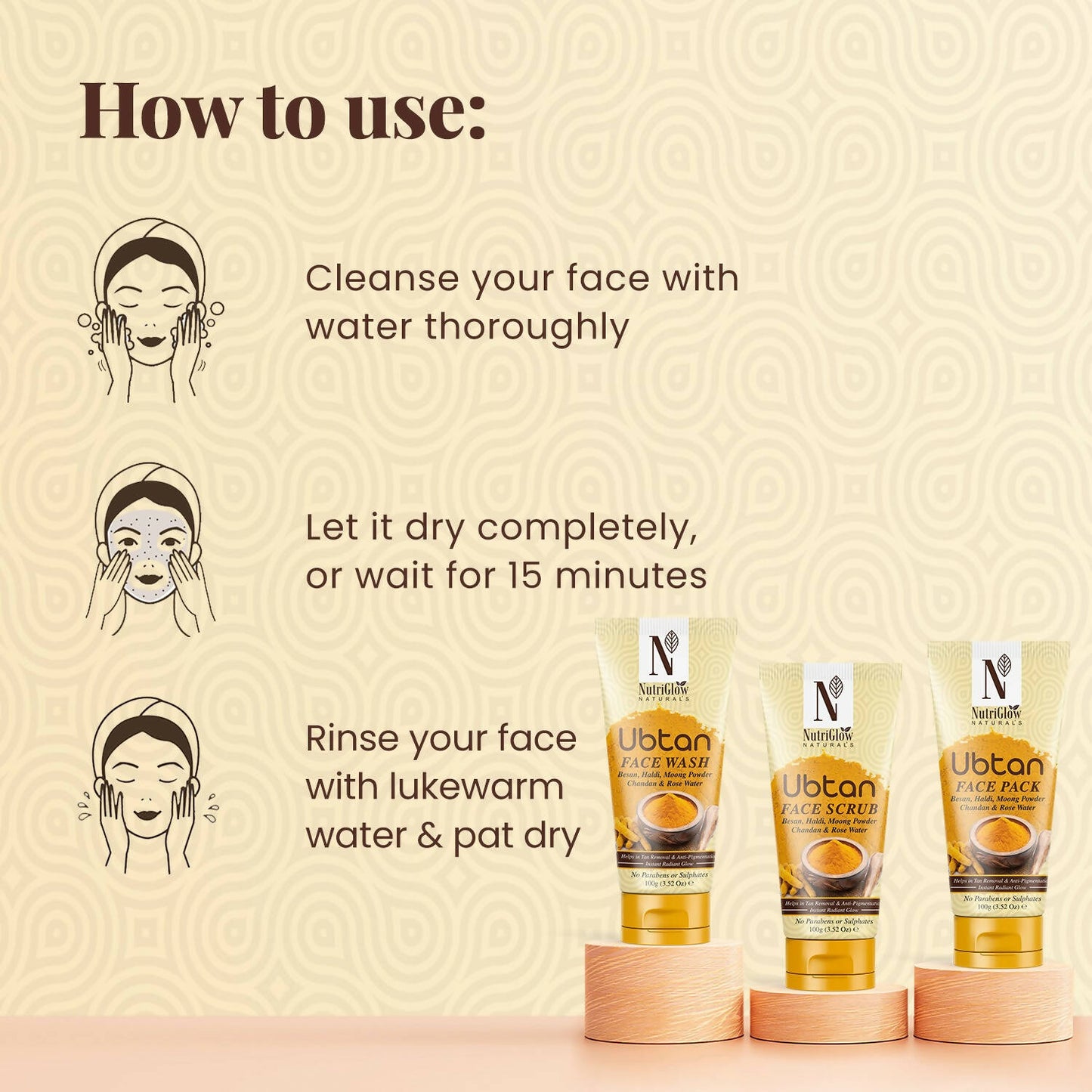 NutriGlow NATURAL'S Ubtan Face & Body Pack with Haldi & Chandan - Swadesiicart