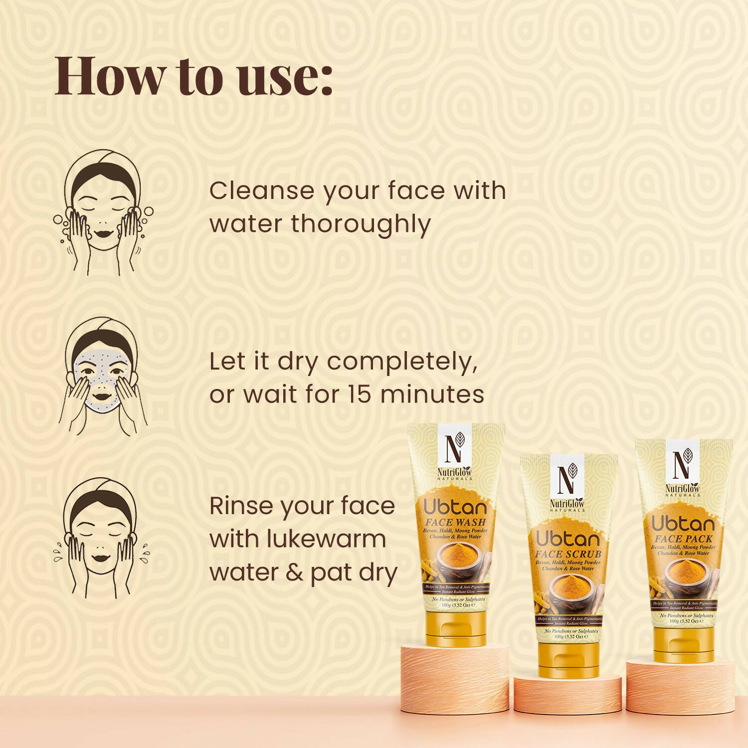 NutriGlow NATURAL'S Ubtan Face & Body Pack with Haldi & Chandan - Swadesiicart