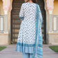 Juniper Women's White Cotton Voile Floral Printed Kurta With Cambric Straight Pant And Voile Duptta | Swadesiicart