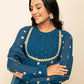 FIORRA Women's Teal Blue Georgette Anarkali Kurta With Dupatta - Swadesiicart